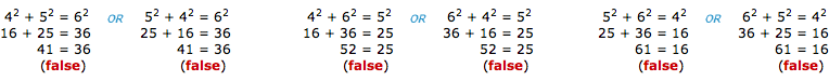 Example of three numbers which DO NOT form a Pythagorean triple