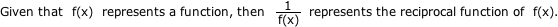 Definition of Reciprocal Function