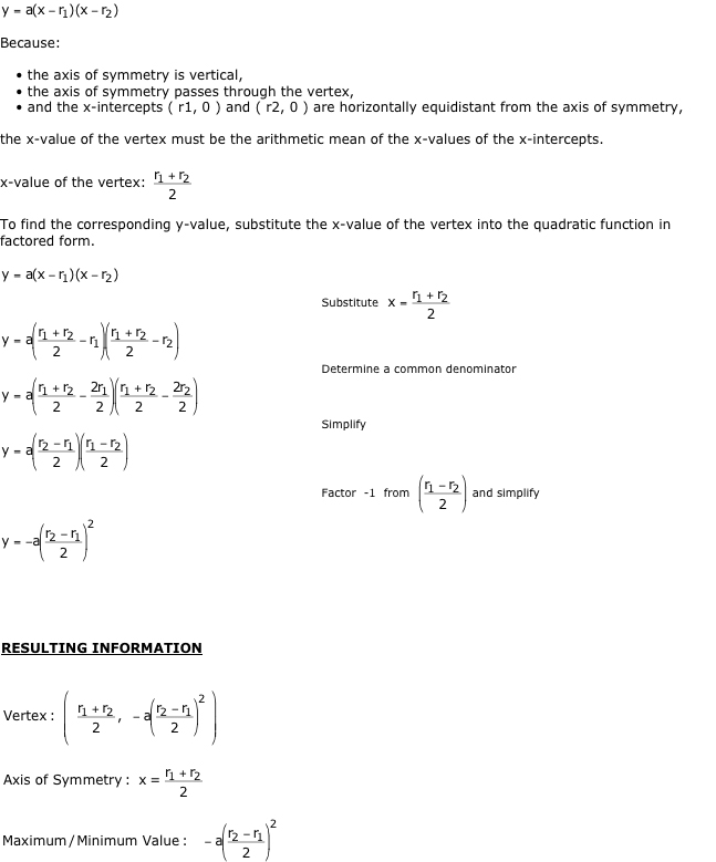 Derivation of Vertex Formulas (Quadratic Function - Factored Form)